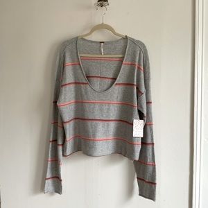 NWT Free People Grey Stripe Crop Sweater​